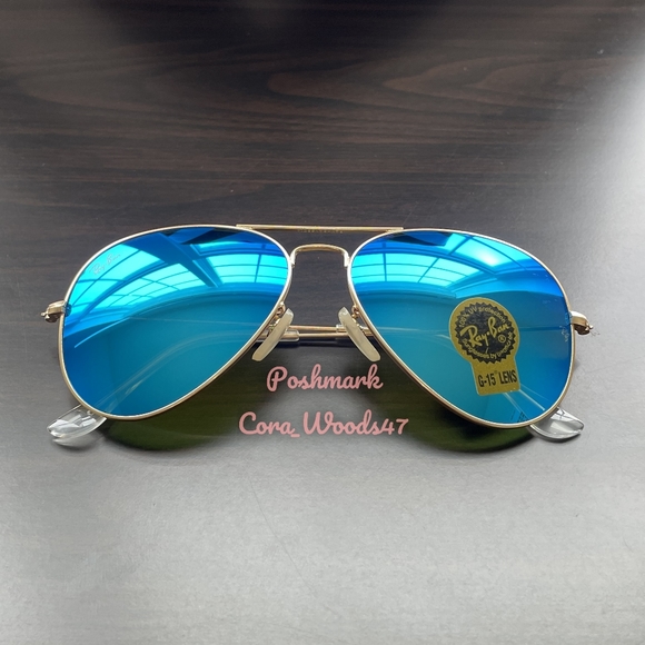 Ray Ban Aviator Blue Flash Lenses RB3025 Gold Frame 58 / 62 Unisex New - Picture 9 of 15